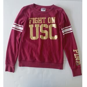 Victoria Secrets Pink USC Trojans Sweatshirt Women M Coral Gold Fleece Sport